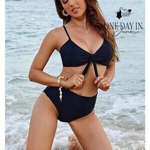 Blooming Jelly Knot Front High Waist Bikini Swimsuit Size M